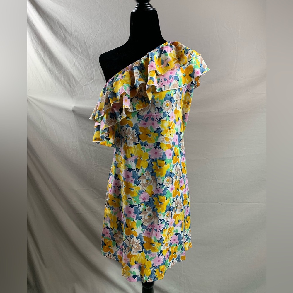 Boho Floral Print One Shoulder Ruffle Trim Dress - Picture 6 of 9